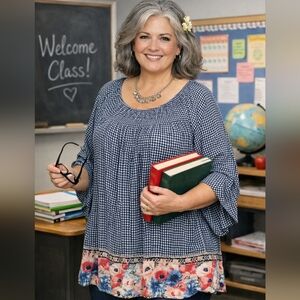 Terra & Sky Womens Top Size 14W Plus Tunic Floral Flutter Sleeve Light‎ Weight